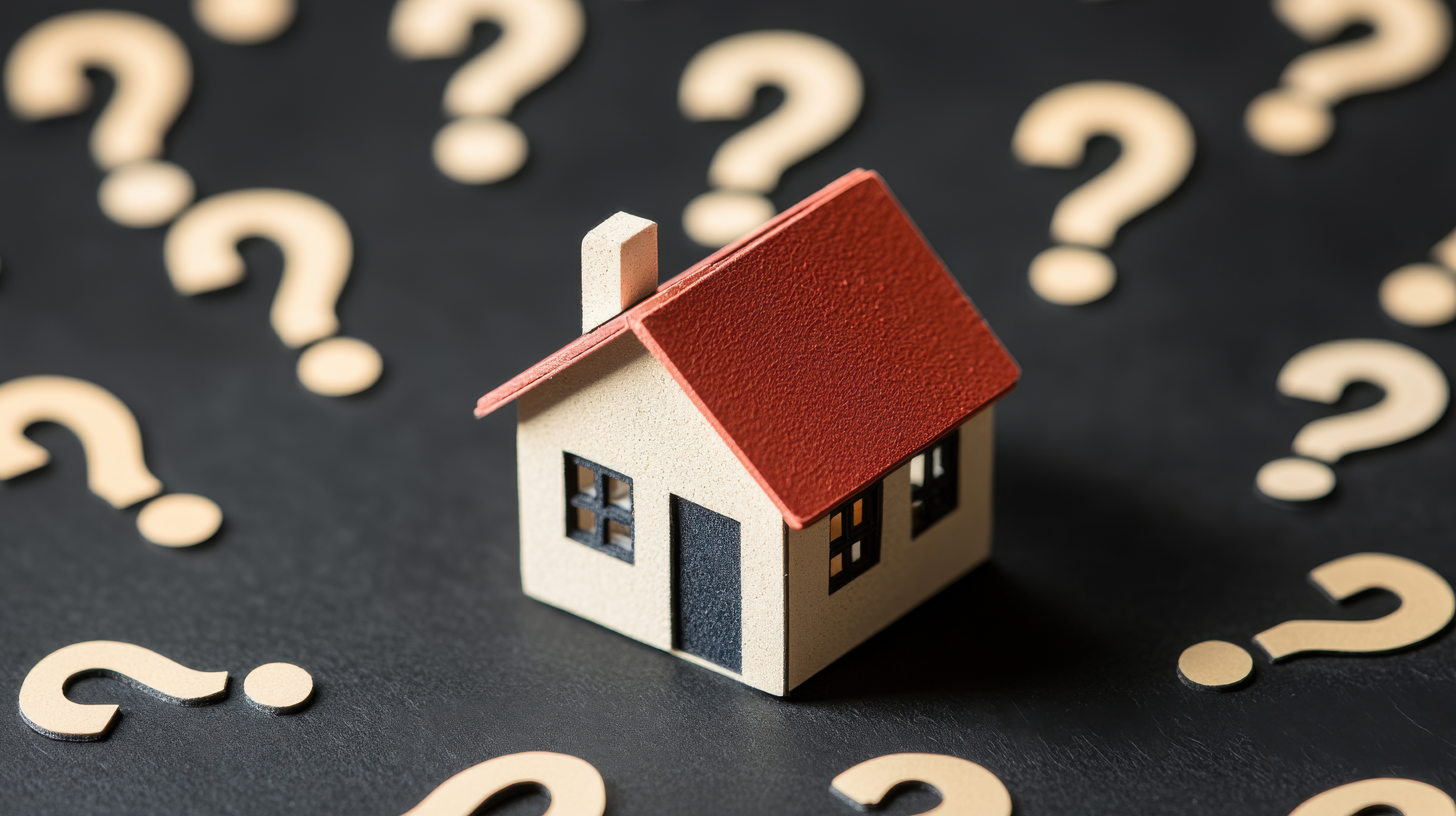 An image of a house surrounded by questions marks