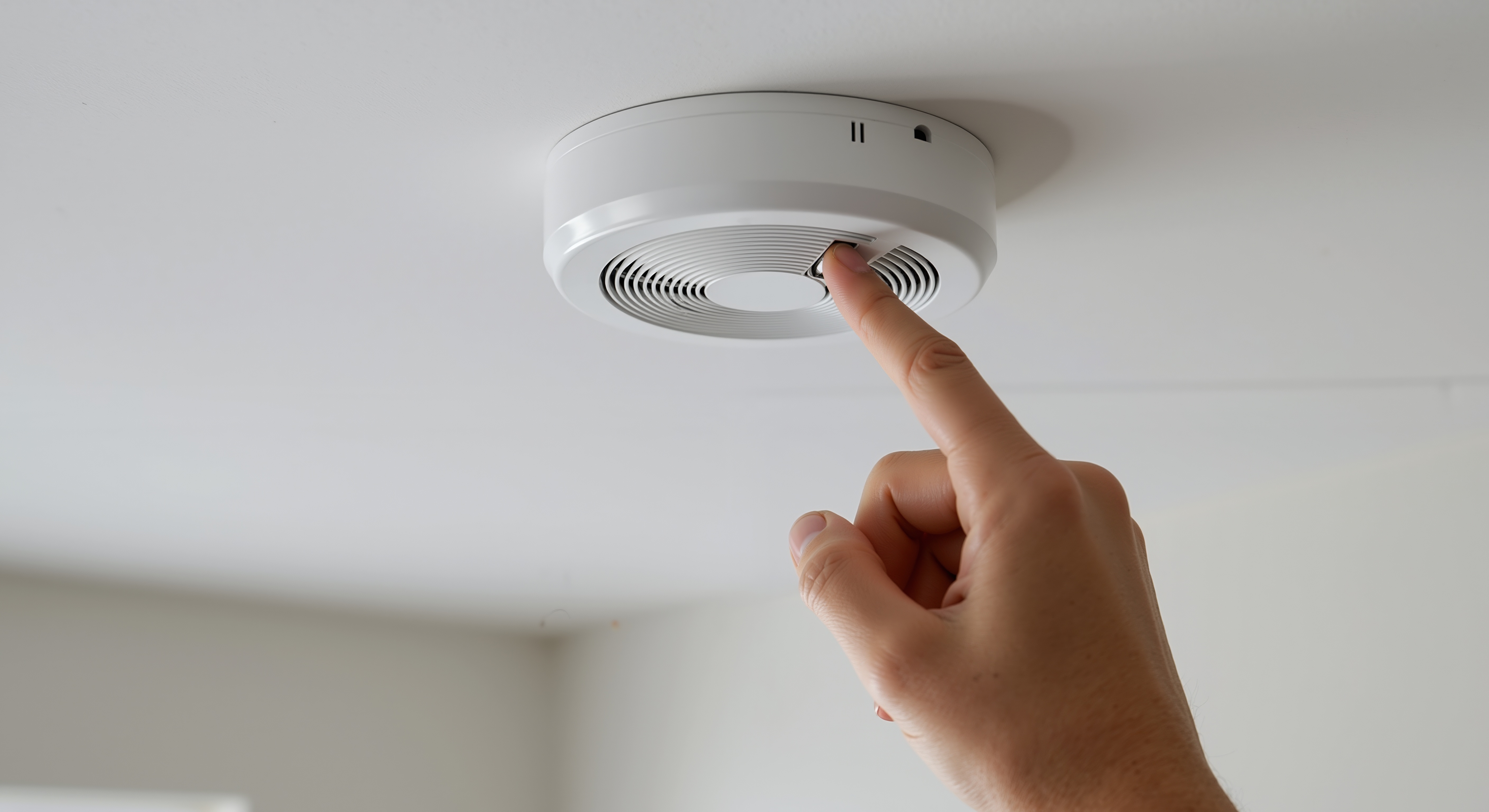A person pushing a smoke detector in a home