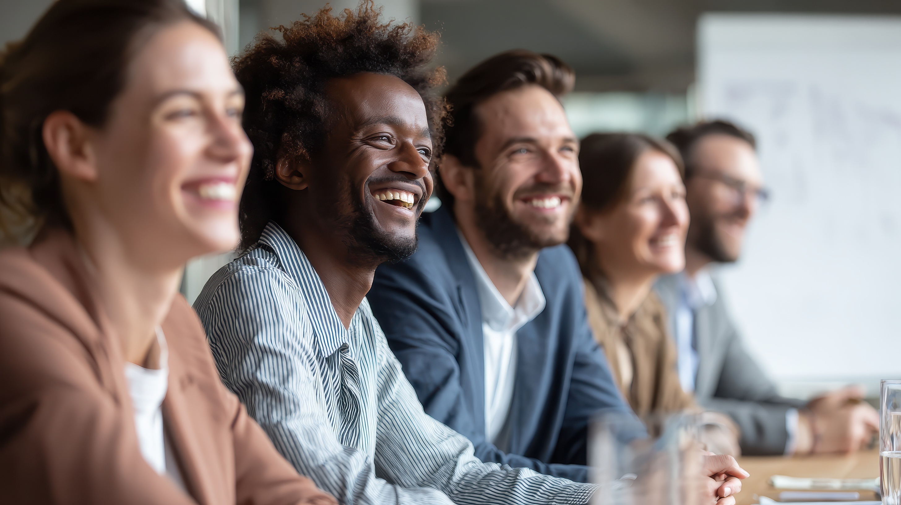Colleagues sitting in an office in a row