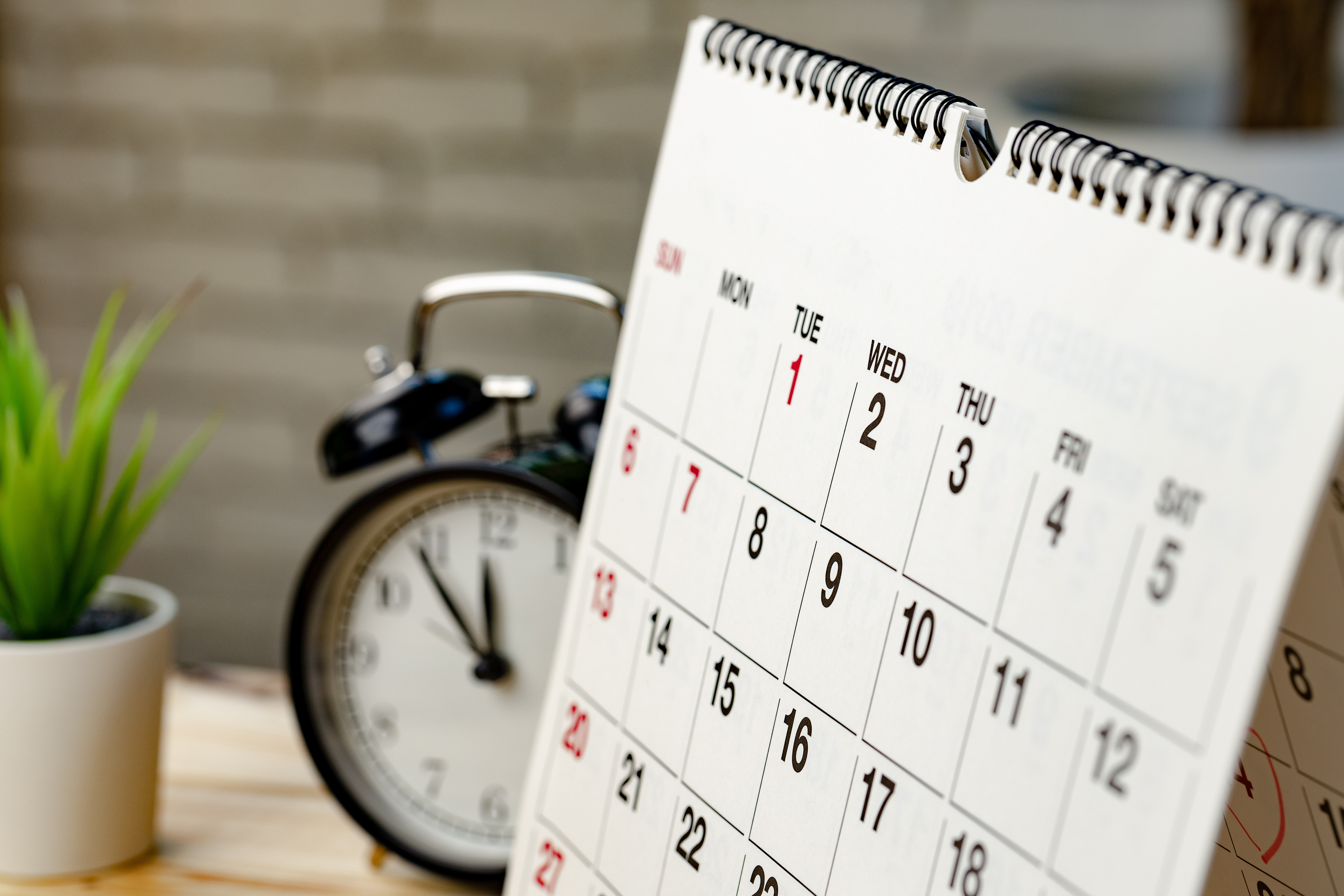 A year calendar sitting on a desk