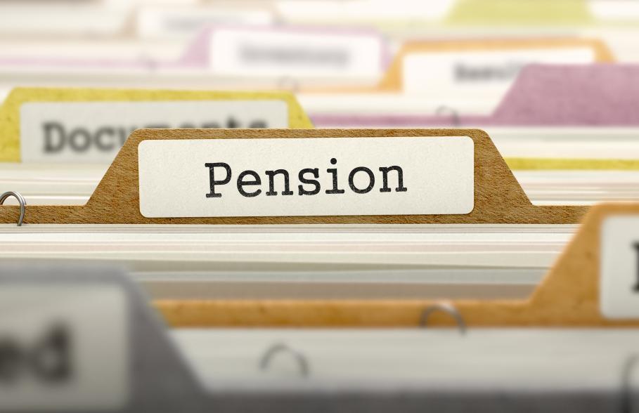 A filing cabinet folder with the word Pension