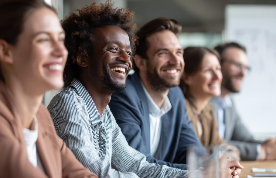 Colleagues sitting in an office in a row
