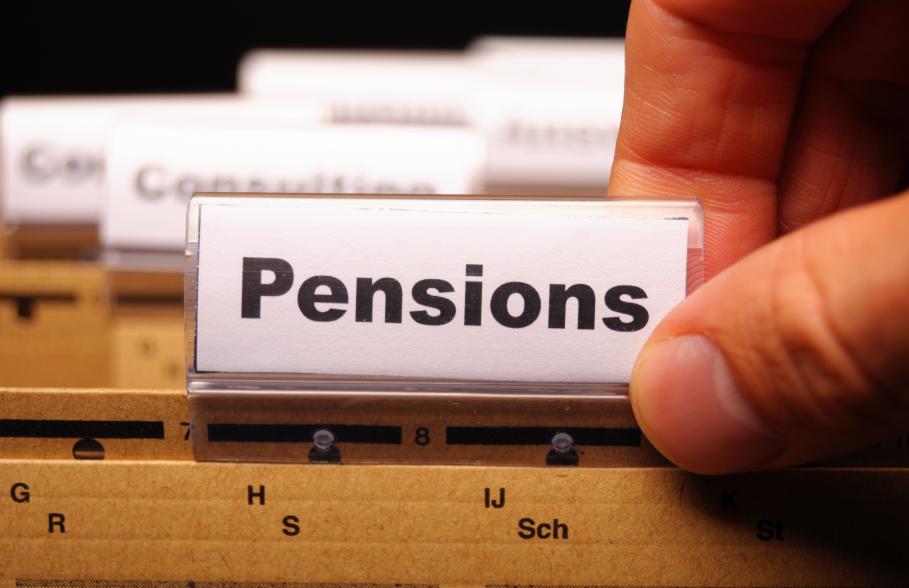 A filing cabinet folder with the word Pension