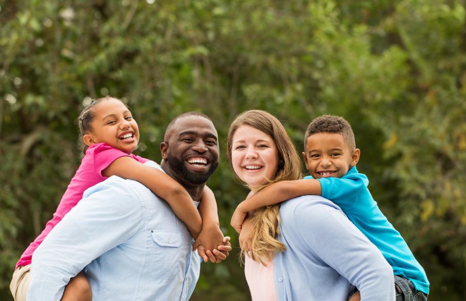 Family of four outdoors