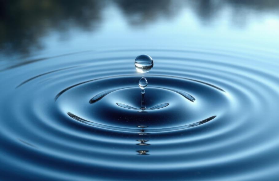 A drop of water falling into a pond